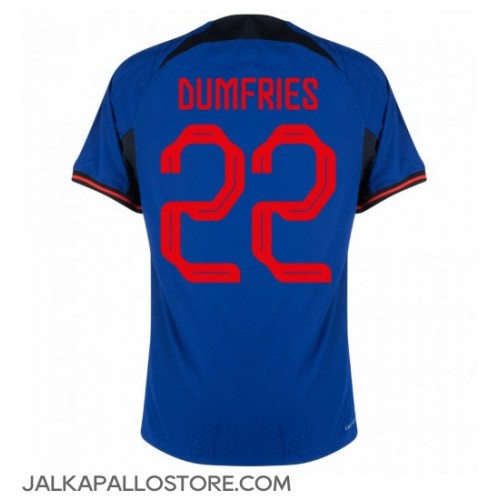 Alankomaat Denzel Dumfries #22 Vieraspaita MM-kisat 2022 Lyhythihainen